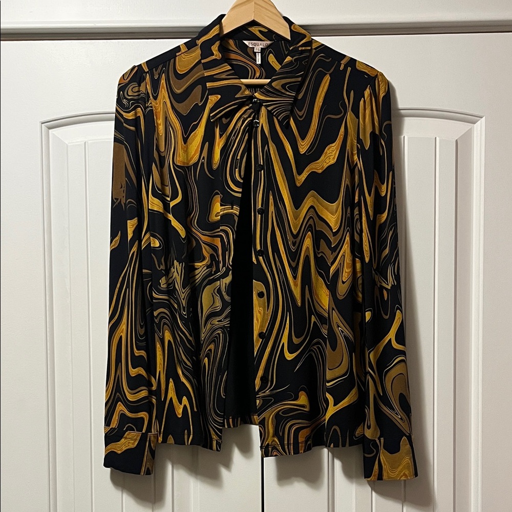 ESQUALO Black and Gold Swirl Top